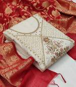 light green chanderi hand embroidery dress material