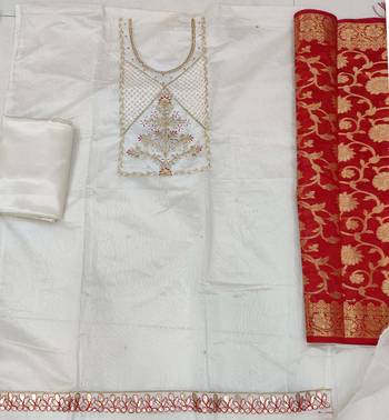 light green chanderi hand embroidery dress material 2