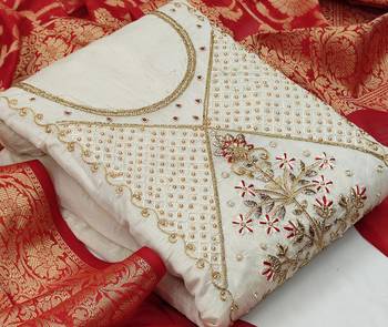 light green chanderi hand embroidery dress material 3