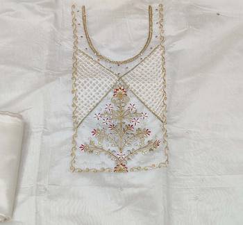 light green chanderi hand embroidery dress material 4