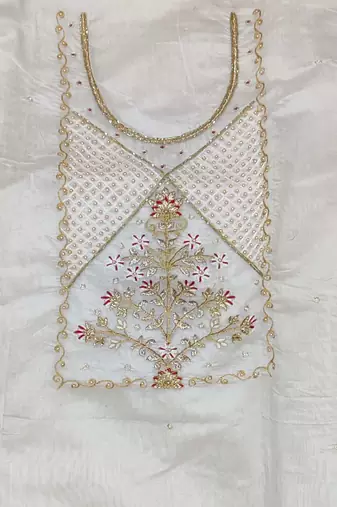 light green chanderi hand embroidery dress material