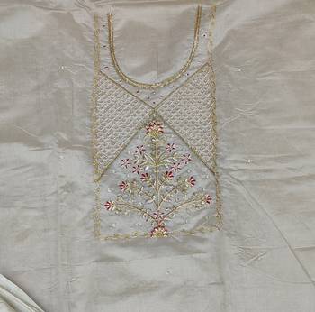 light grey chanderi hand embroidery dress material 4