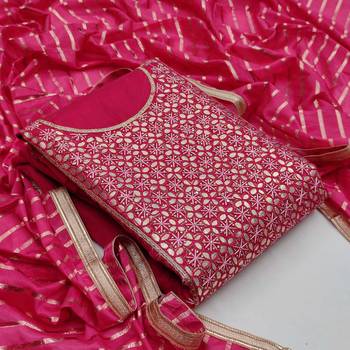 pink chanderi hand embroidery dress material 1