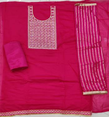 pink chanderi hand embroidery dress material 2