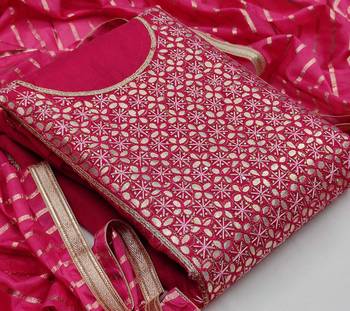 pink chanderi hand embroidery dress material 3