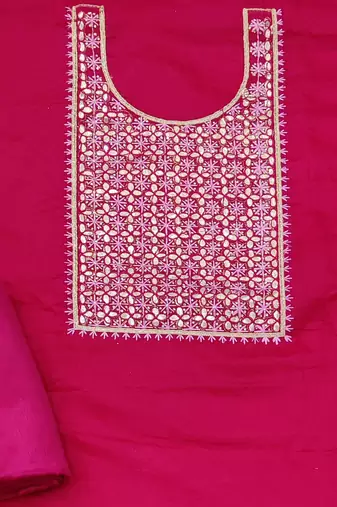 pink chanderi hand embroidery dress material