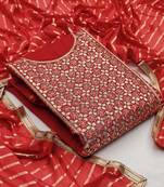 red chanderi hand embroidery dress material