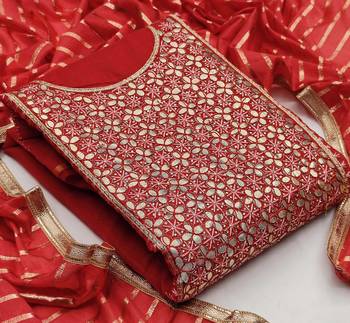 red chanderi hand embroidery dress material 3