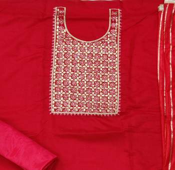 red chanderi hand embroidery dress material 4