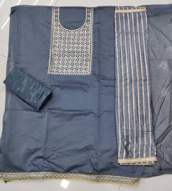 grey chanderi hand embroidery dress material 2