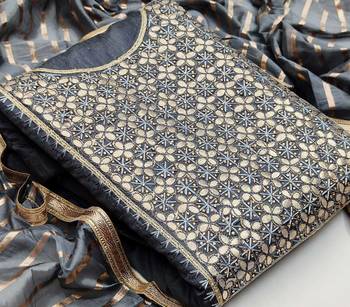 grey chanderi hand embroidery dress material 3