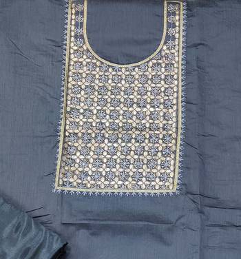 grey chanderi hand embroidery dress material 4