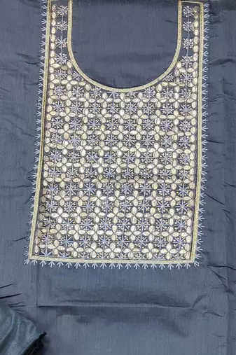 grey chanderi hand embroidery dress material