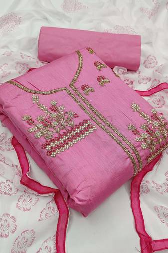 pink cotton hand embroidery dress material