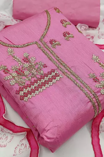 pink cotton hand embroidery dress material