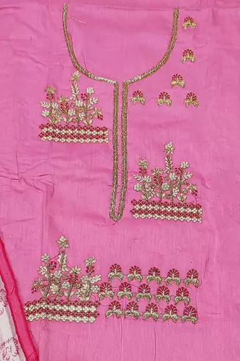 pink cotton hand embroidery dress material