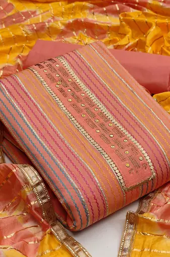 peach cotton hand embroidery dress material