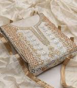 beige chanderi hand embroidery dress material