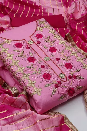 light pink cotton hand embroidery dress material