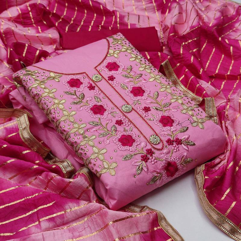 light pink cotton hand embroidery dress material