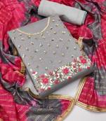 grey chanderi hand embroidery dress material