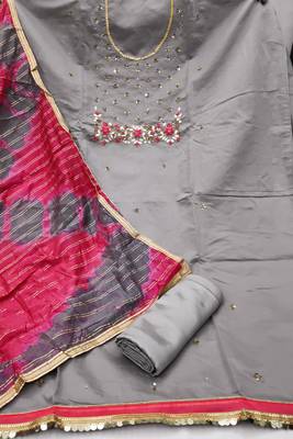 grey chanderi hand embroidery dress material 2
