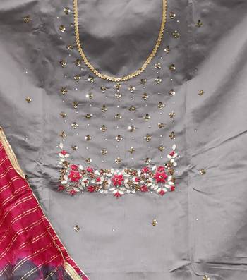 grey chanderi hand embroidery dress material 3