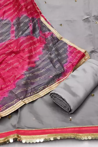 grey chanderi hand embroidery dress material
