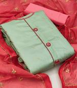 olive chanderi embroidered dress material