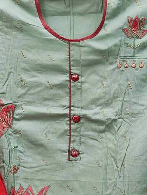 olive chanderi embroidered dress material 3