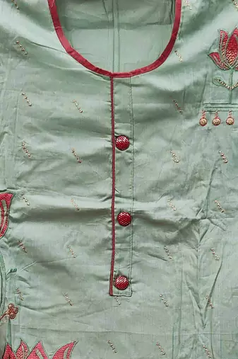 olive chanderi embroidered dress material
