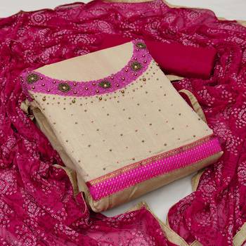 beige cotton hand embroidery dress material 1