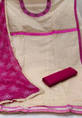 beige cotton hand embroidery dress material 2