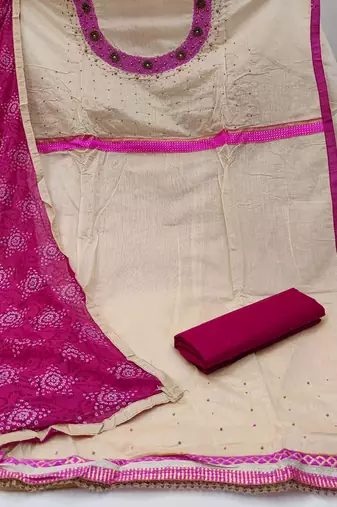 beige cotton hand embroidery dress material