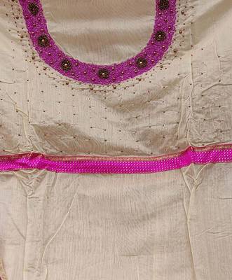 beige cotton hand embroidery dress material 3