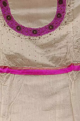 beige cotton hand embroidery dress material