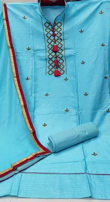 sky blue chanderi embroidered dress material 2