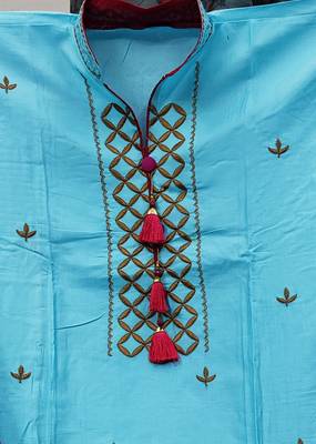 sky blue chanderi embroidered dress material 3