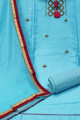 sky blue chanderi embroidered dress material 4