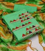 green chanderi embroidered dress material