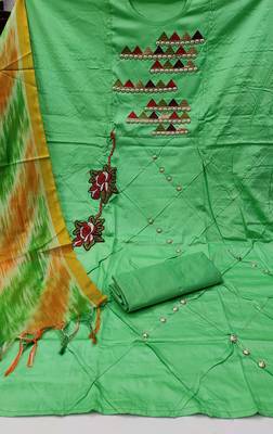green chanderi embroidered dress material 2