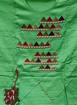green chanderi embroidered dress material 3