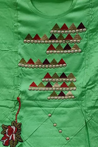 green chanderi embroidered dress material