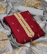 maroon chanderi embroidered dress material