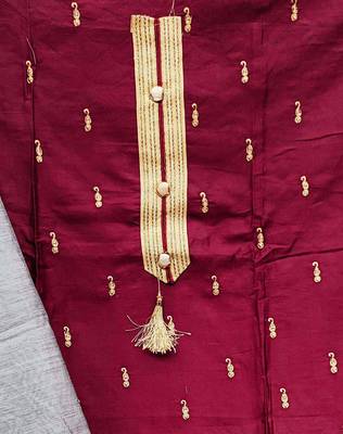 maroon chanderi embroidered dress material 3