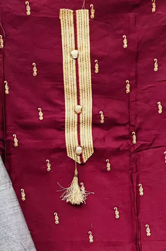 maroon chanderi embroidered dress material