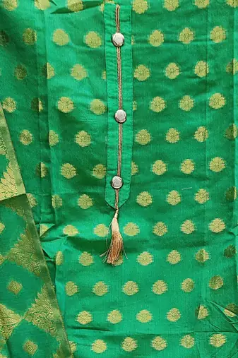 green jacquard woven dress material