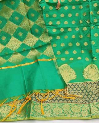 green jacquard woven dress material 4
