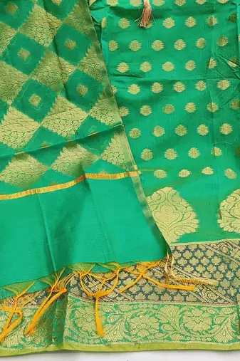 green jacquard woven dress material