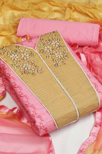 pink cotton embroidered dress material